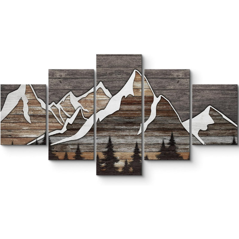 IDEA4WALL Western Wood Effect Landscape Brown Mountain Pictures